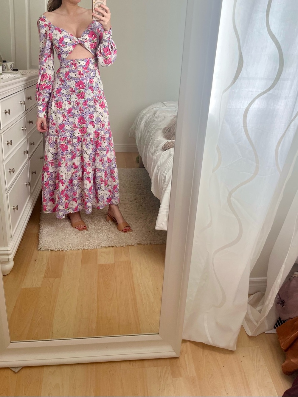 Hello Molly Pink & White Floral Cutout Maxi Dress